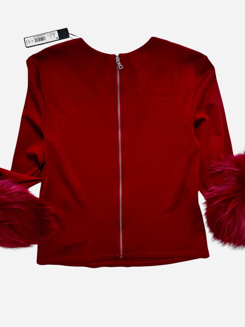 Alice & Olivia Red Fox Fur Cuff Long Sleeve Top - Picture 3 of 7